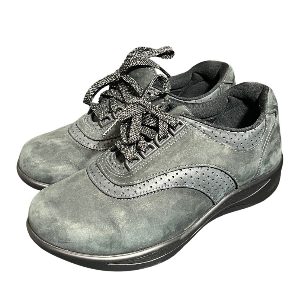 SAS Walk Easy Women 5.5 W Grey Suede Lace Up Orthopedic Walking Shoes